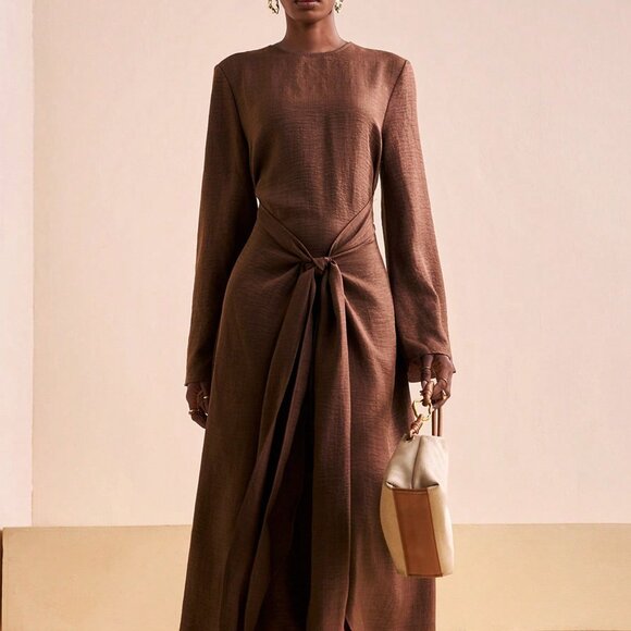 Brown Elegant Women's Long Slim Fit Party Dress - Picture 6 of 8